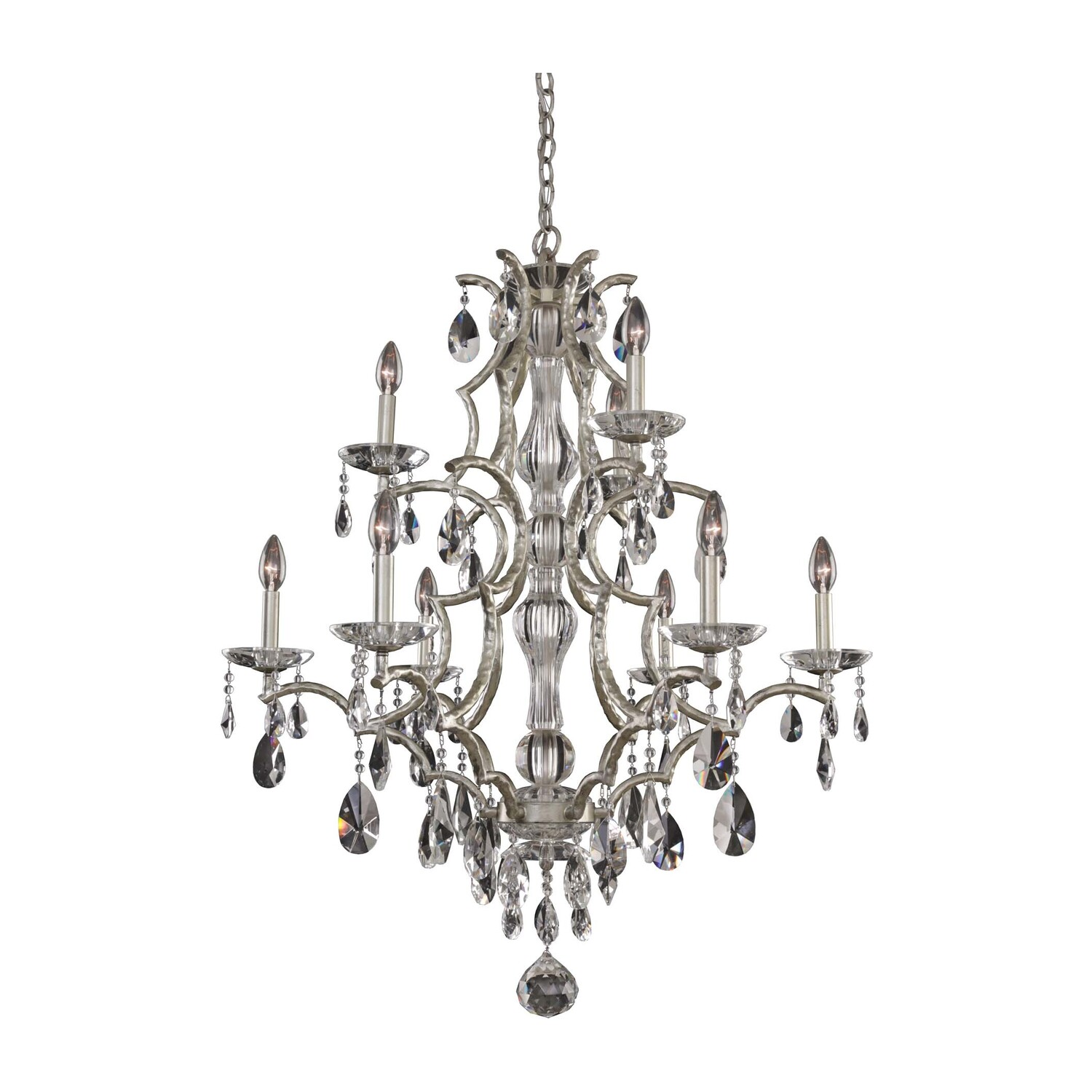 Shorecrest 9 LT Sliver Dollar/Clear Tiered Chandelier Allegri