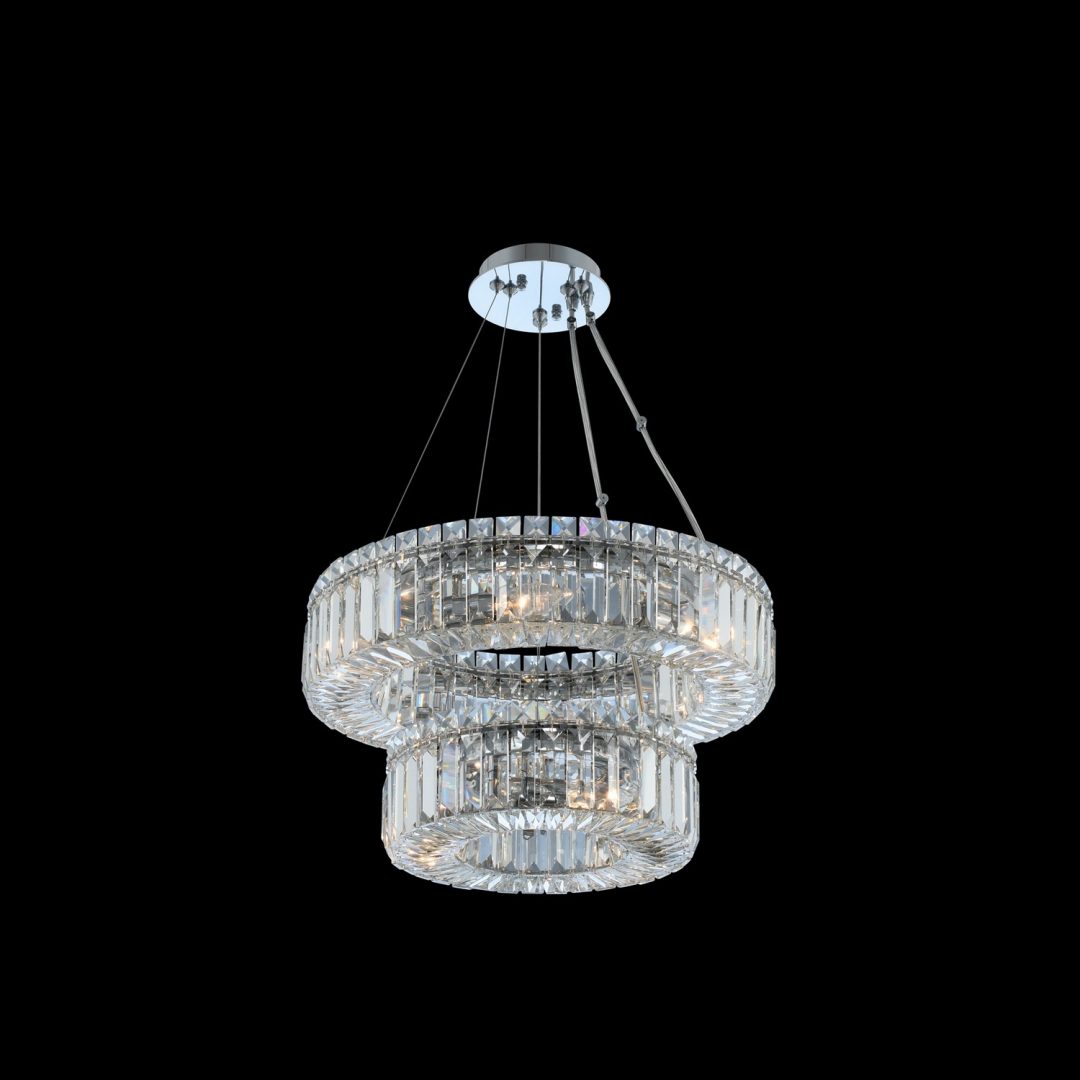 Rondelle 18-in 9 Light Socket Chrome/Clear Tiered Chandelier